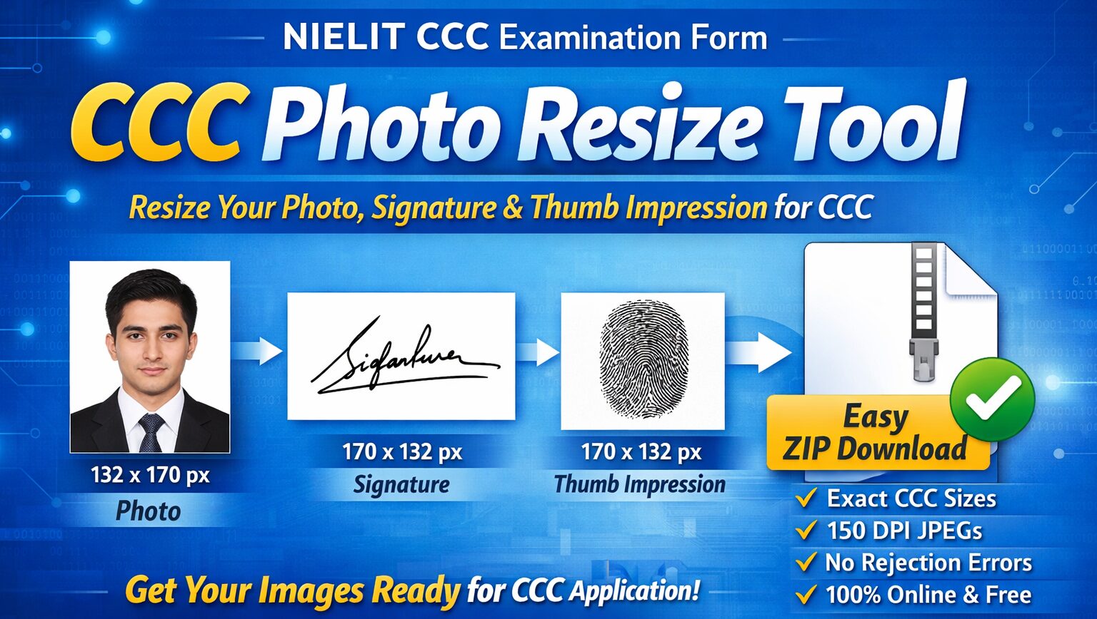 CCC Photo Resize Tool banner – NIELIT CCC form photo, signature and thumb resizer