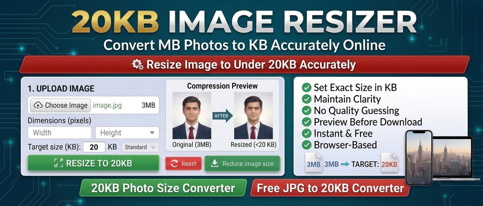 Resize image to 20KB online free tool preview