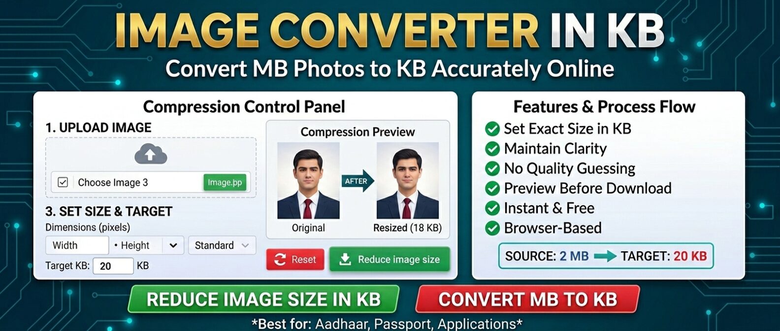Image Converter in KB tool banner – reduce image size accurately