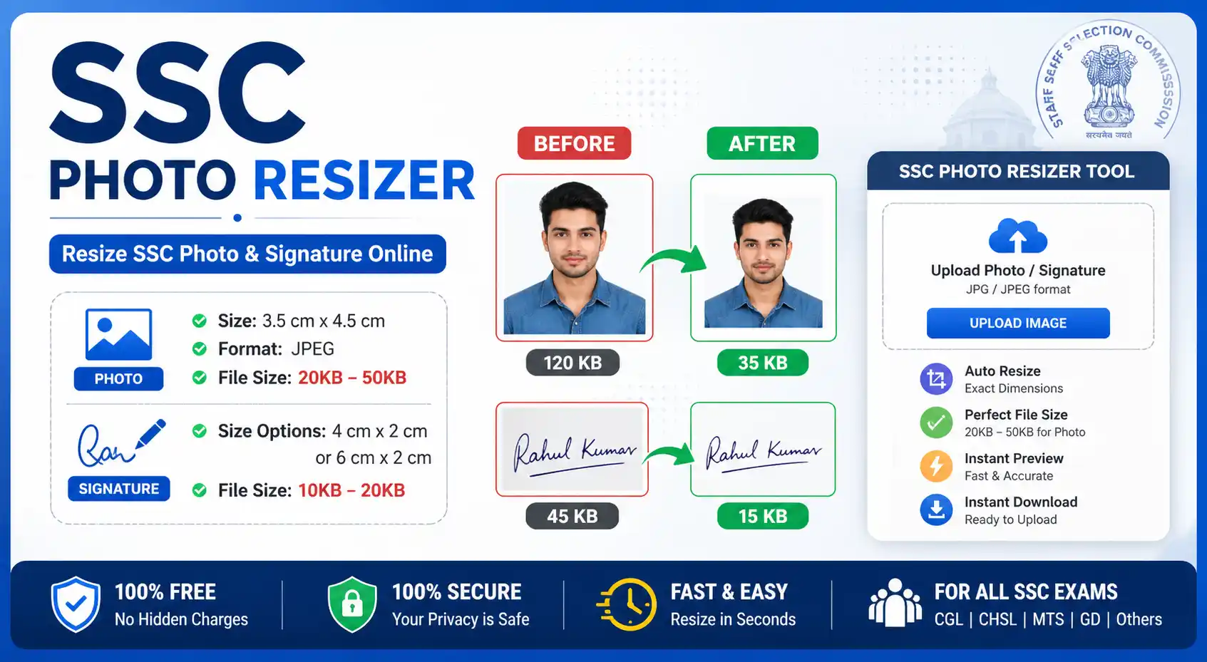 SSC Photo Resizer tool – resize photo and signature online free