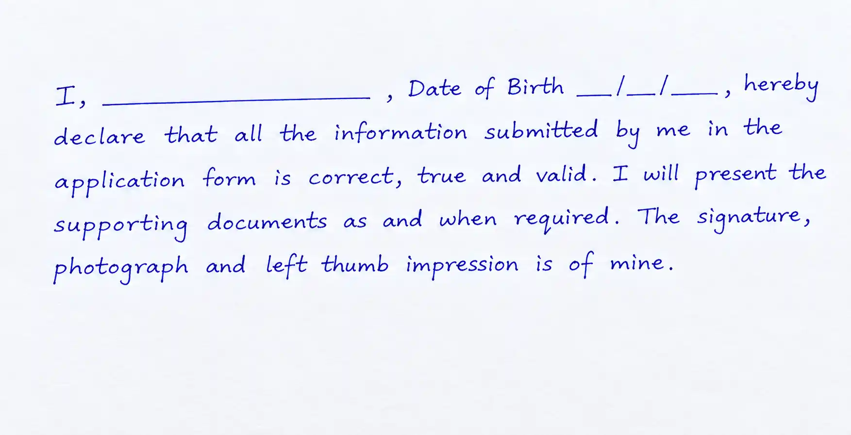 IBPS Handwritten Declaration sample - 800x400 pixels, 200 DPI