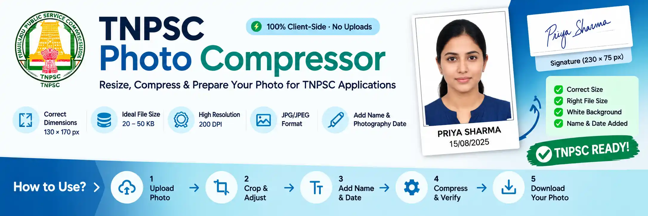 TNPSC Photo Compressor – resize and compress photo online with name and date